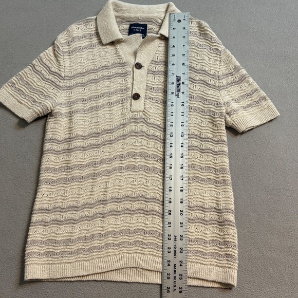 Abercrombie Fitch Mens Knit Polo Shirt Short Sleeve Textured Button Neck XS - Picture 8 of 9